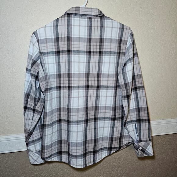 Riders Lee Neutral Plaid Flannel Grey Soft Cozy Women Medium Y2K Button Up Top - Picture 8 of 11